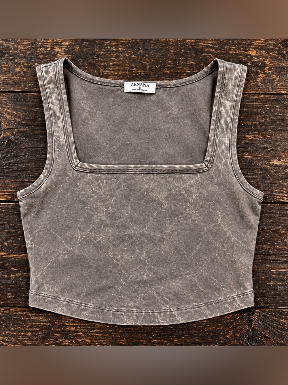 Zenana Mineral Wash Square Neck Crop Tank